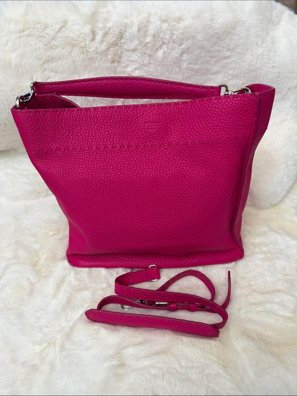 Fendi Hot Pink Leather Bucket Two Way Bag